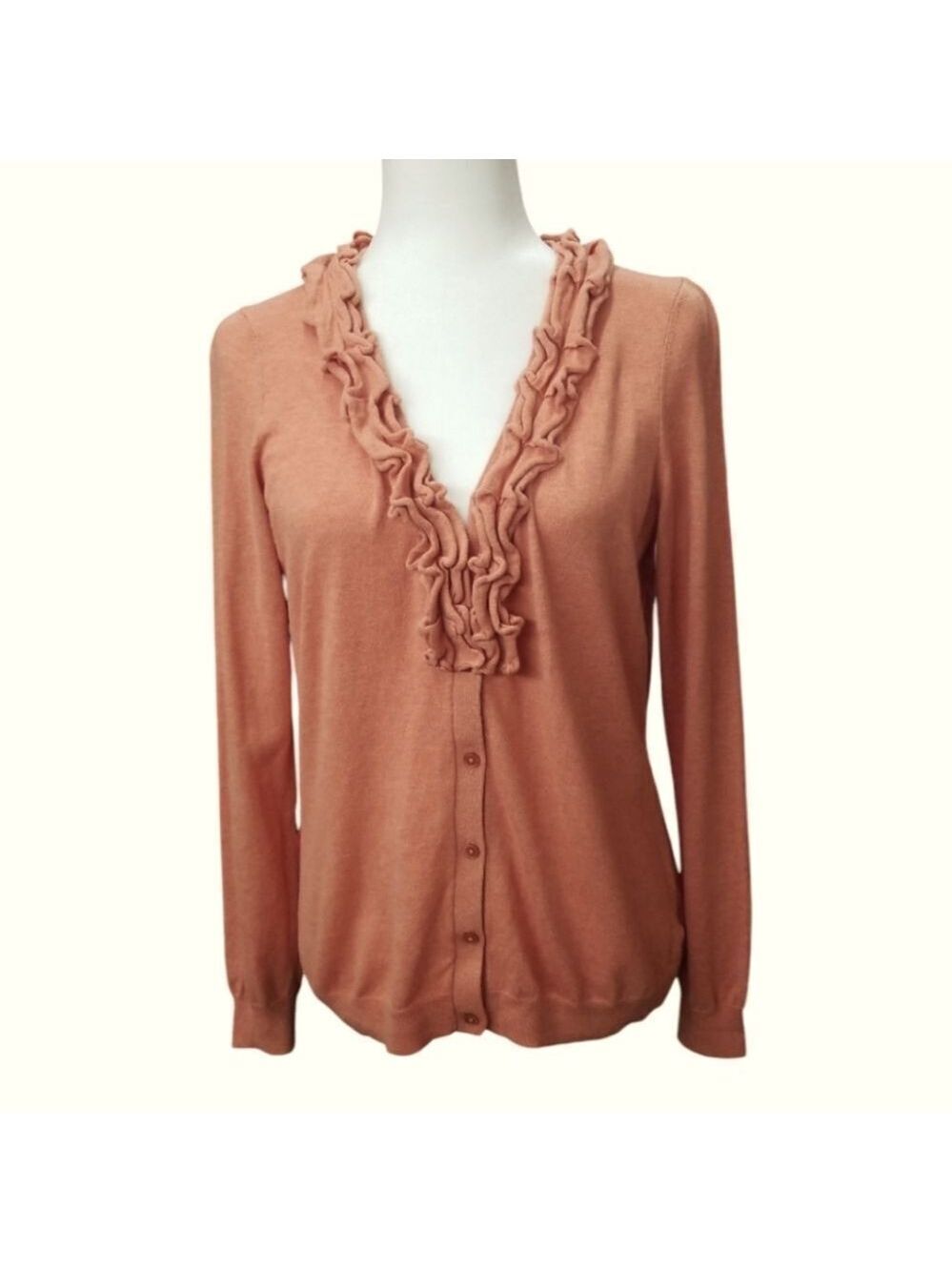 Talbots Cardigan V-Neck with Ruffle Medium - Picture 6 of 6